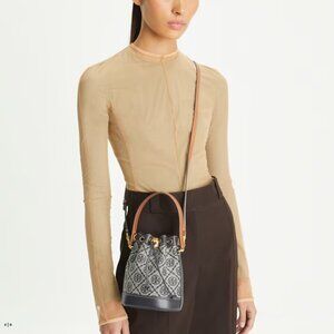 NEW Tory Burch Mini T Monogram Bucket Bag In Blue